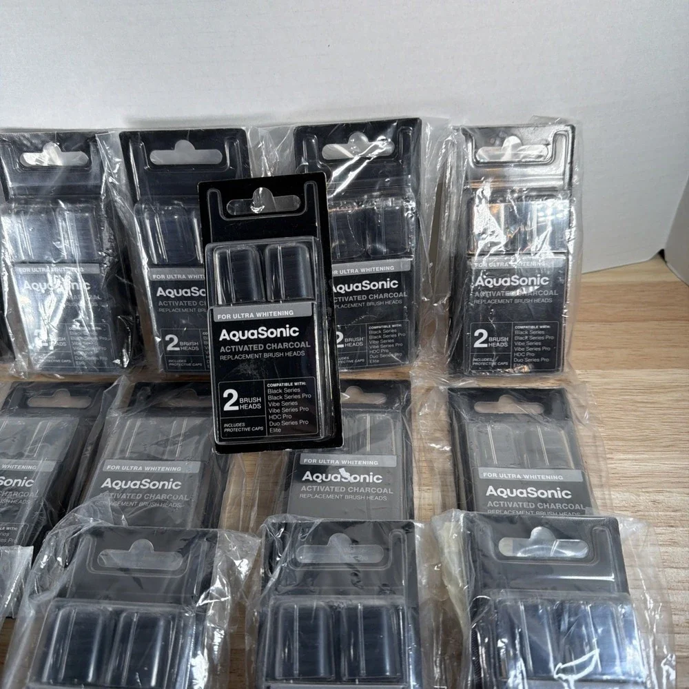 LOT OF 16 - Aquasonic Activated Charcoal Replacement ToothBrush Heads 2Pck
